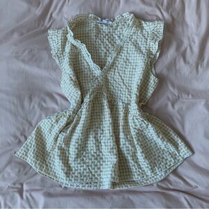 Yellow Gingham Ruffle Sleeveless Blouse size Medium